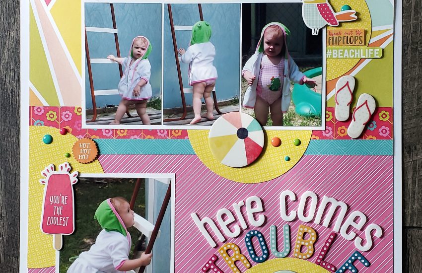 Layout #1 – Here Comes Trouble | Summer Round | RTS Scrapbooking 4for4 Series