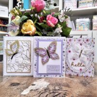 3 Cards Created with the “Stitched Glimmer Butterflies” from Spellbinders May 2022 Glimmers Club