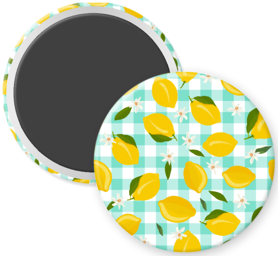 Vintage Lemons on Blue Gingham