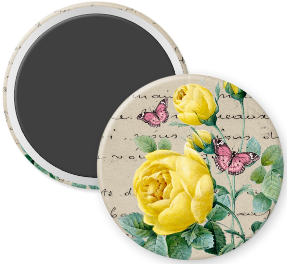Yellow Roses with Pink Butterflies