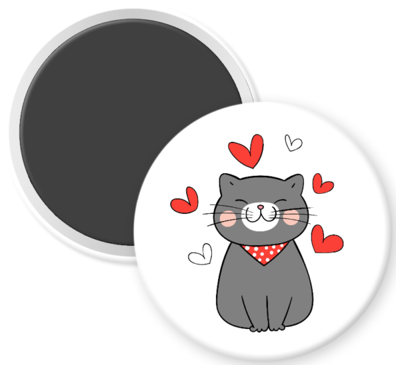 Grey Cat with Floating Hearts
