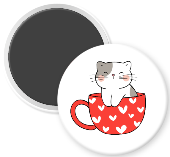 White Cat in a Red Cup