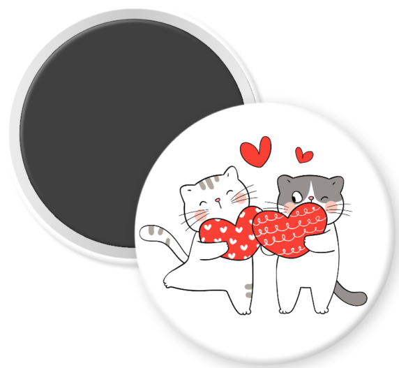 Two Cats Holding Hearts